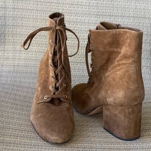 J Crew Lace-Up Sadie Boots in Suede Block Heel Chestnut Size 9